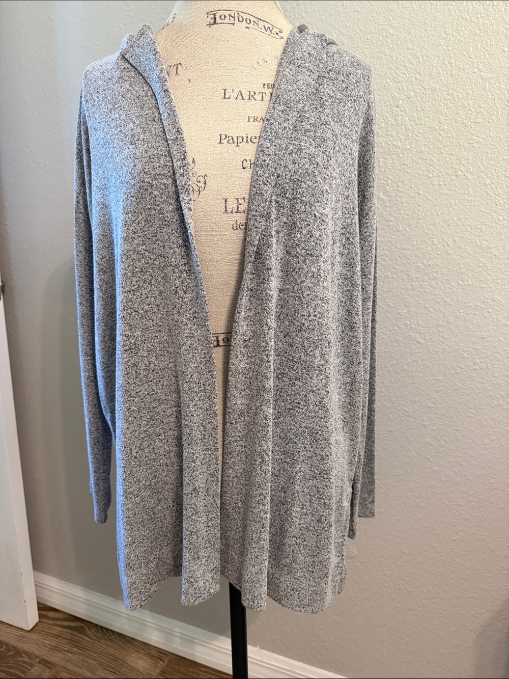 London Times Heather Gray Open-Front Hooded Cardigan